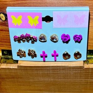 Boysenberry and Gold Studs - Set of 6